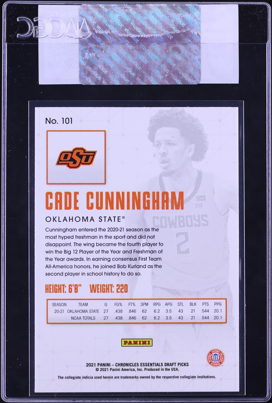2021 Panini Chronicles DP Essentials Green Cade Cunningham ROOKIE #101 CGC AUTH