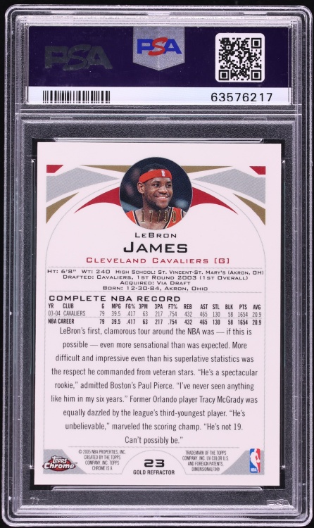 2004 Topps Chrome Gold Refractor LeBron James /99 #23 PSA 8 NM-MT - Photo 2