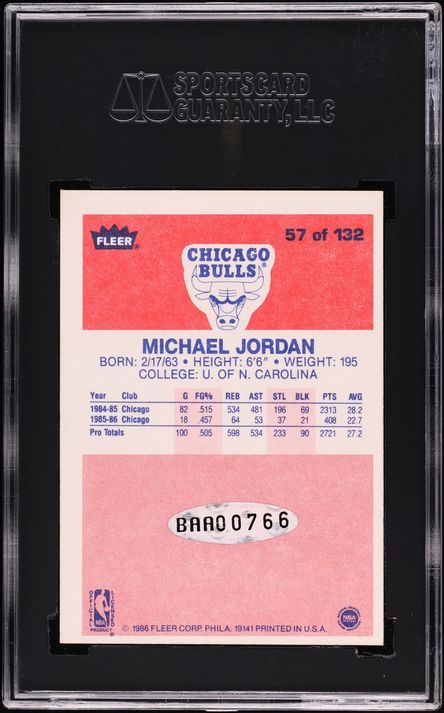1986 Fleer Basketball Michael Jordan ROOKIE AUTO #57 SGC 5 EX