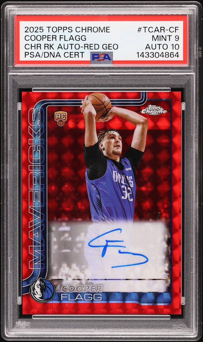 2025 Topps Chrome Red Geometric Cooper Flagg ROOKIE AUTO DNA 10 /5 #TCAR-CF PSA 9 MINT