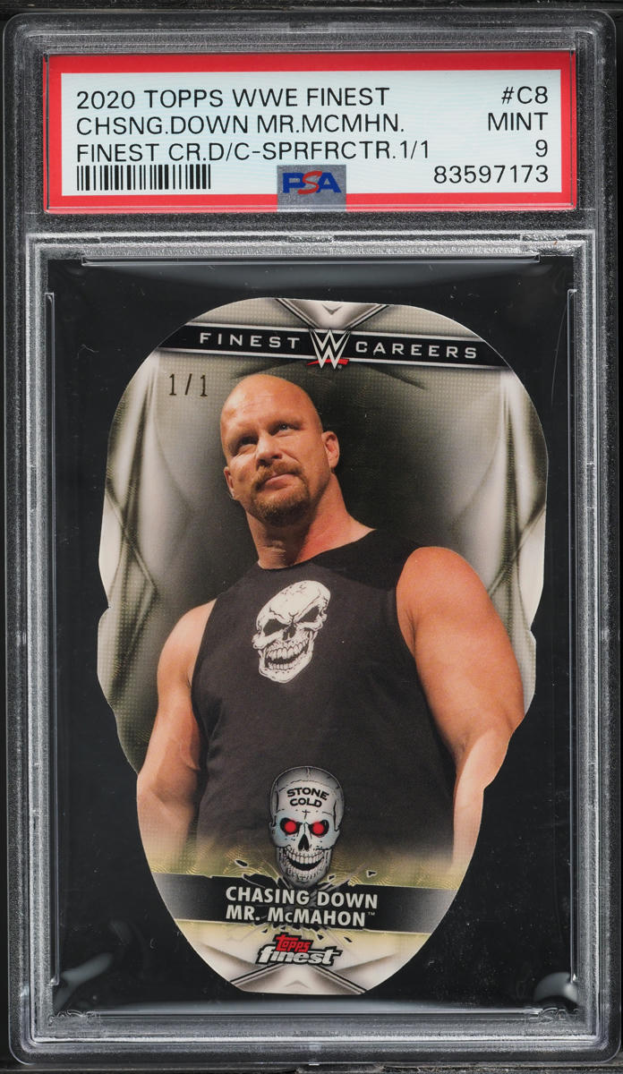 2020 Topps WWE Finest Superfractor Die-Cut Chasing Down Mr. McMahon 1/1 PSA 9
