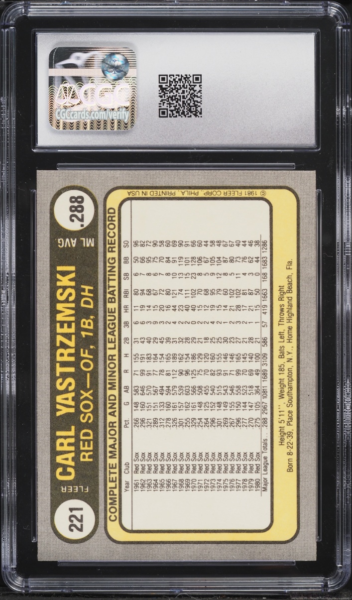 1981 Fleer Carl Yastrzemski #221 CGC 8.5 NM-MT+