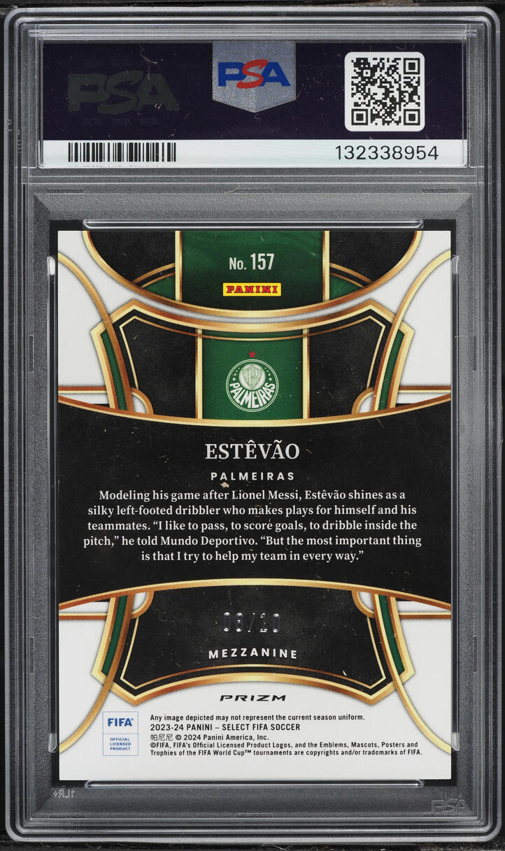 2023 Select FIFA Mezzanine Gold Wave Estevao ROOKIE /10 #157 PSA 10 GEM MINT