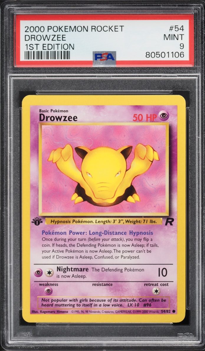 2000 Pokemon Team Rocket 1st Edition Drowzee #54 PSA 9 MINT
