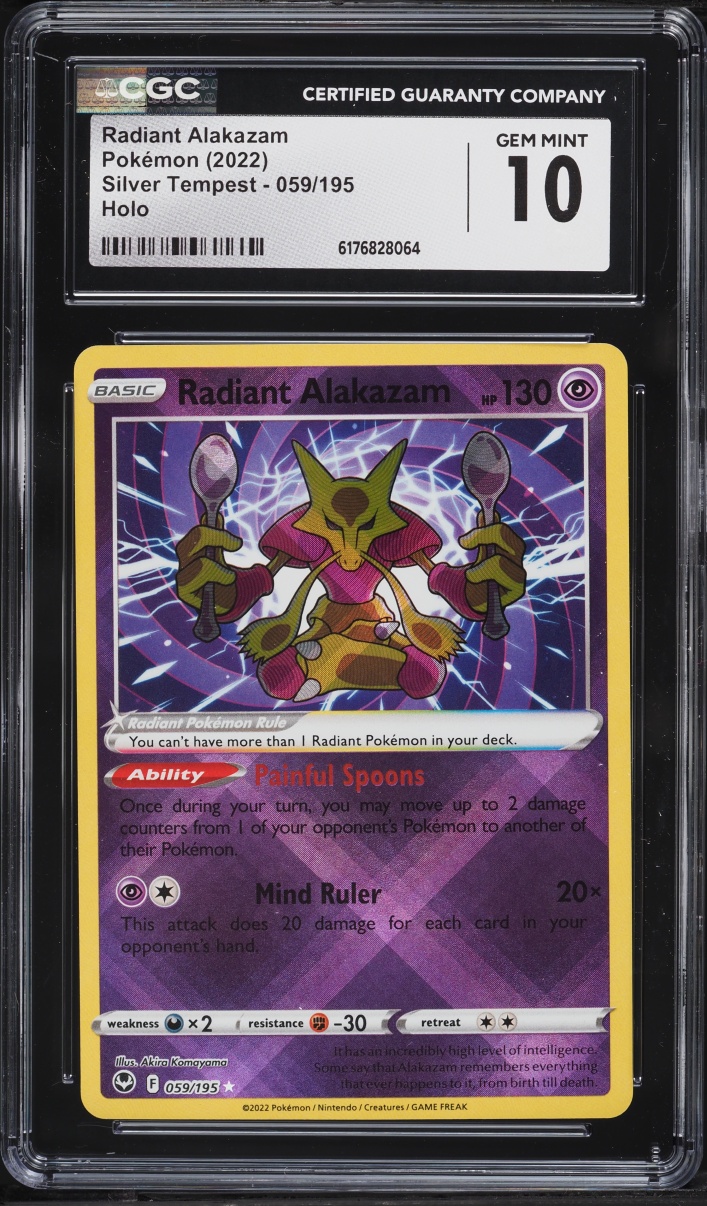 2022 Pokemon Sword & Shield Silver Tempest Holo Radiant Alakazam #59 CGC 10 GEM MINT