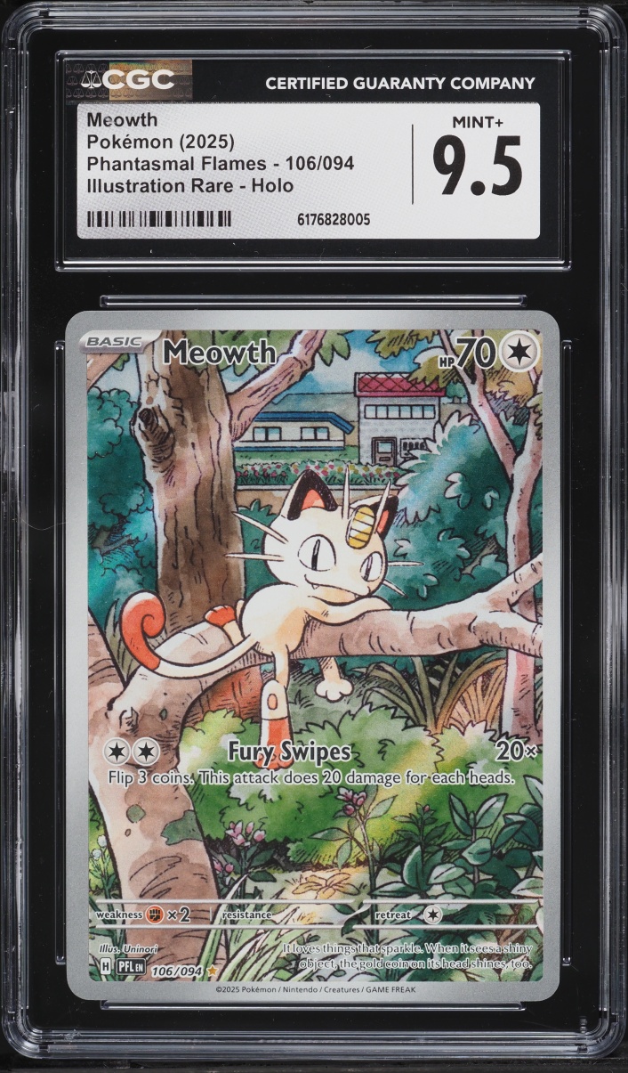 2025 Pokemon Mega Evolution Phantasmal Flames IR Meowth #106 CGC 9.5 MINT+