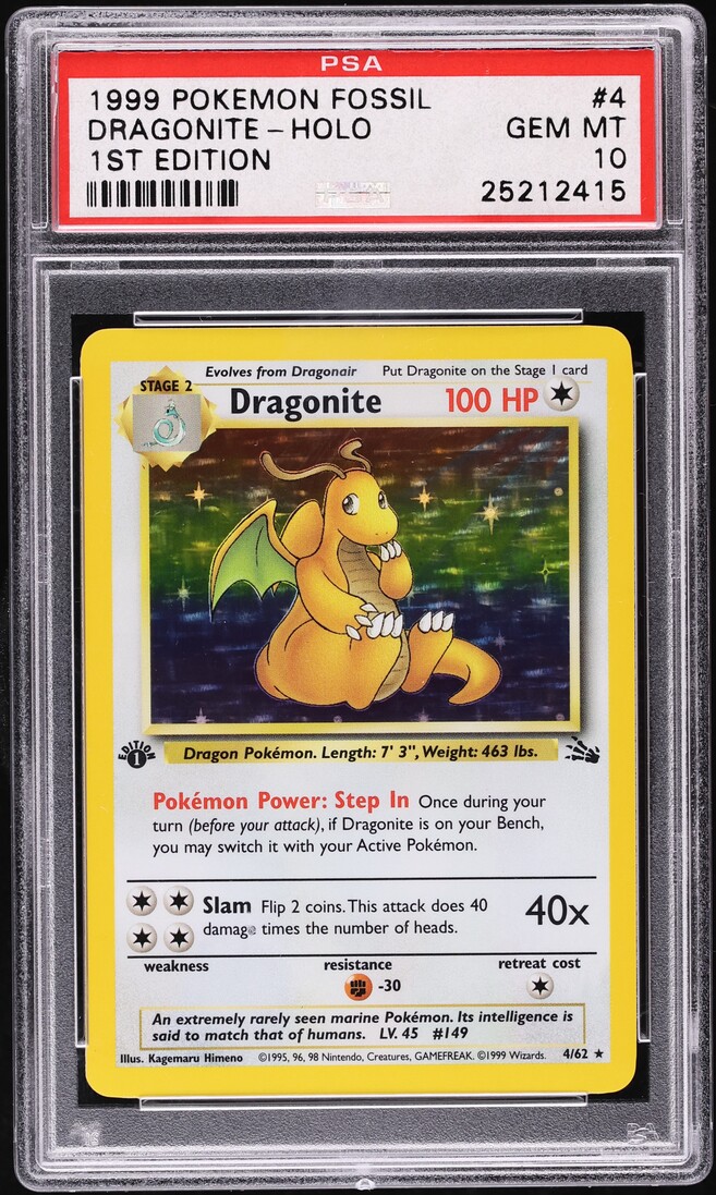 1999 Pokemon Fossil 1st Edition Holo Dragonite #4 PSA 10 GEM MINT
