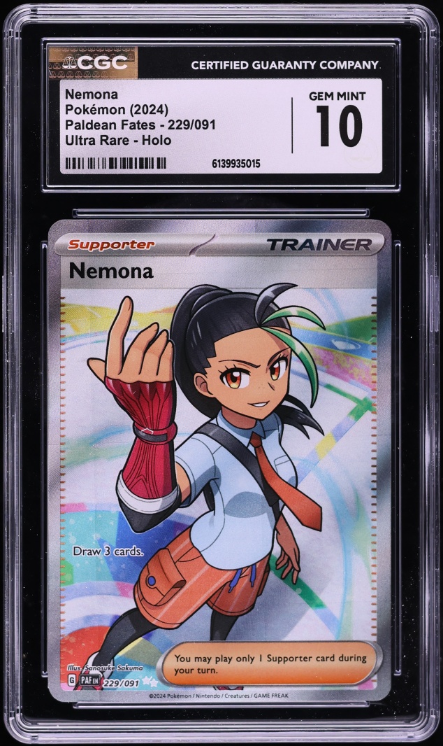 2024 Pokemon Scarlet & Violet Paldean Fates Full Art Nemona #229 CGC 10 GEM MINT