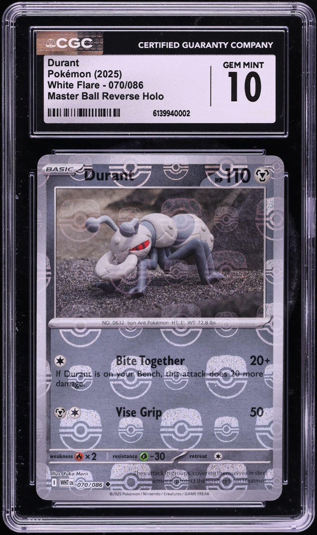 2025 Pokemon Scarlet & Violet White Flare Master Ball Reverse Holo Durant #070 CGC 10 GEM MINT