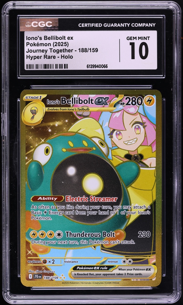 2025 Pokemon Scarlet & Violet Journey Together Gold Rare Iono's Bellibolt ex #188 CGC 10 GEM