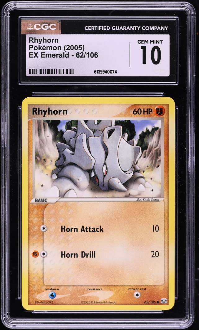 2005 Pokemon EX Emerald Rhyhorn #62 CGC 10 GEM MINT