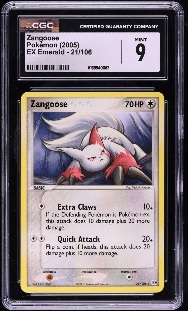 2005 Pokemon EX Emerald Zangoose #21 CGC 9 MINT