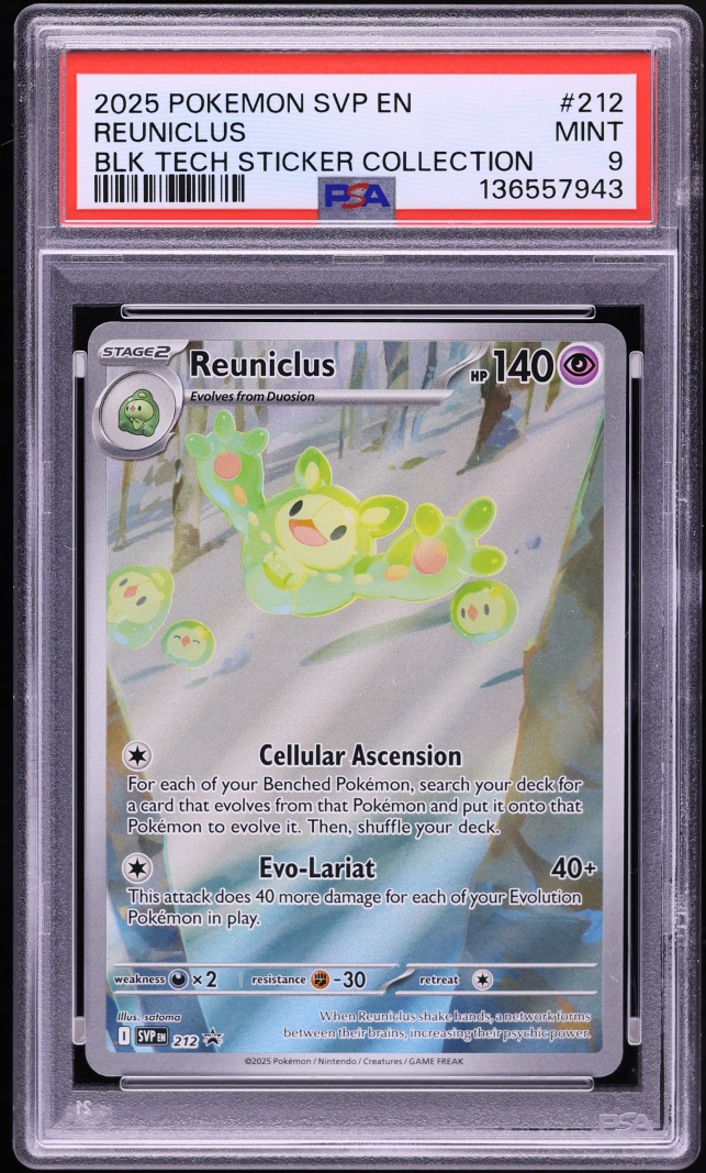 2025 Pokemon Scarlet & Violet Promo Black Bolt Tech Sticker Full Art Reuniclus #212 PSA 9 MINT
