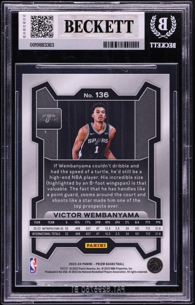 2023 Panini Prizm Victor Wembanyama ROOKIE #136 BGS 8.5 NM-MT+