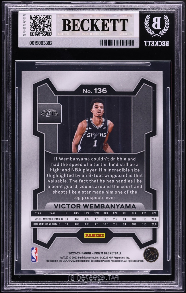 2023 Panini Prizm Victor Wembanyama ROOKIE #136 BGS 7.5 NRMT+