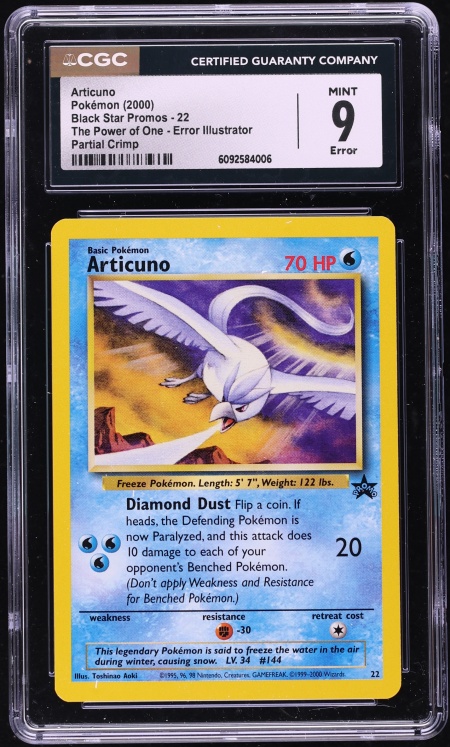 2000 Pokemon Promo The Power Of One Partial Crimp Illustrator Error Articuno #22 CGC 9 MINT