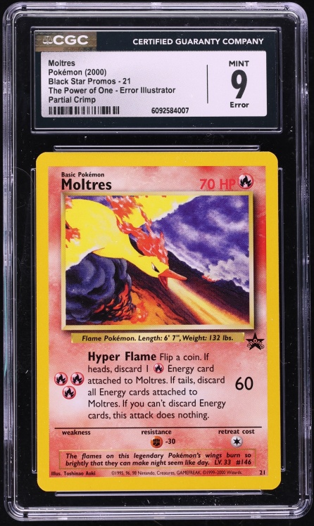 2000 Pokemon Black Star Promo The Power Of One Illustrator Error Moltres #21 CGC 9 MINT