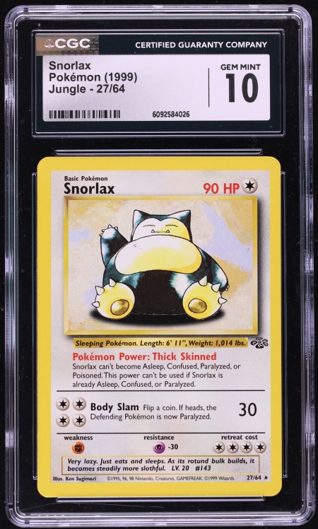1999 Pokemon Jungle Snorlax #27 CGC 10 GEM MINT