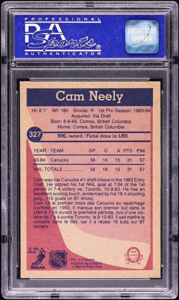 1984 O-Pee-Chee Hockey Cam Neely ROOKIE #327 PSA 9 MINT