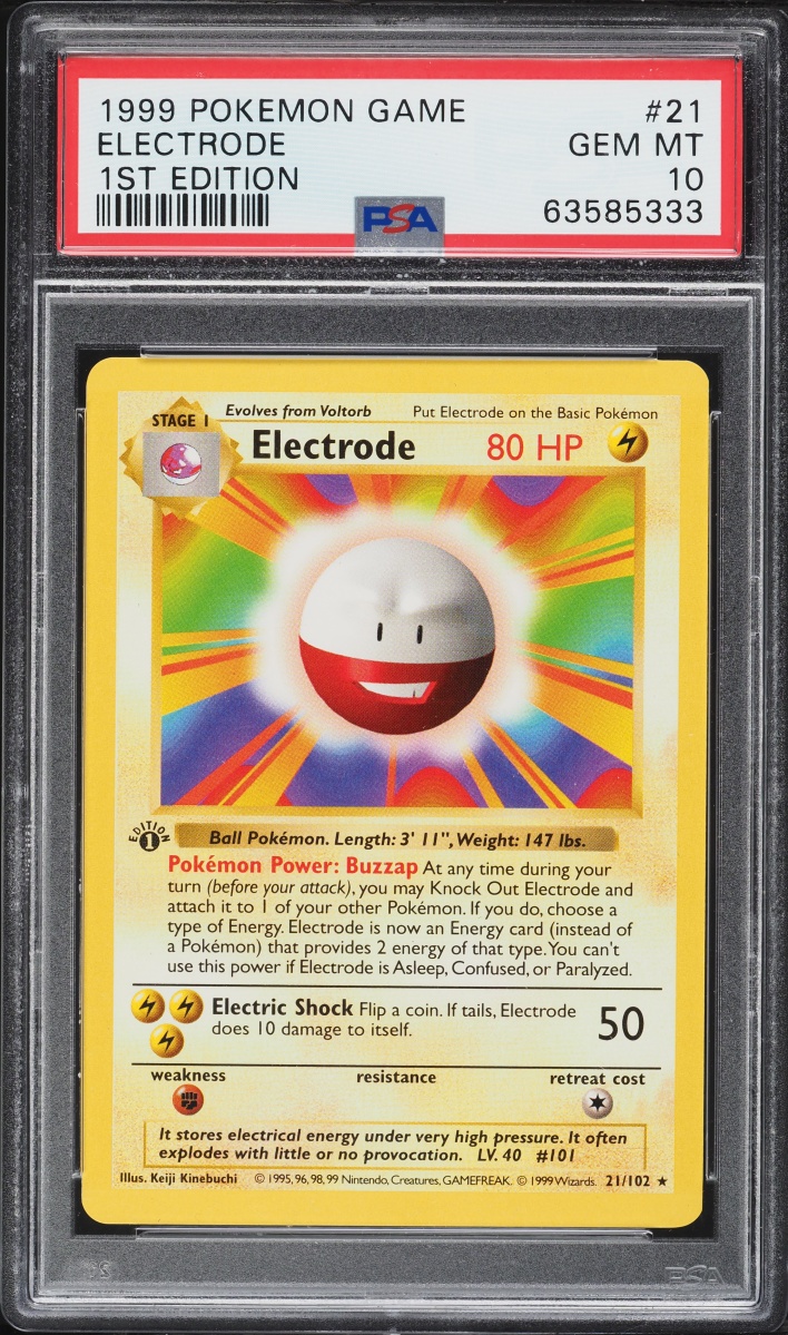 1999 Pokemon Base Set Shadowless 1st Edition Electrode #21 PSA 10 GEM MINT