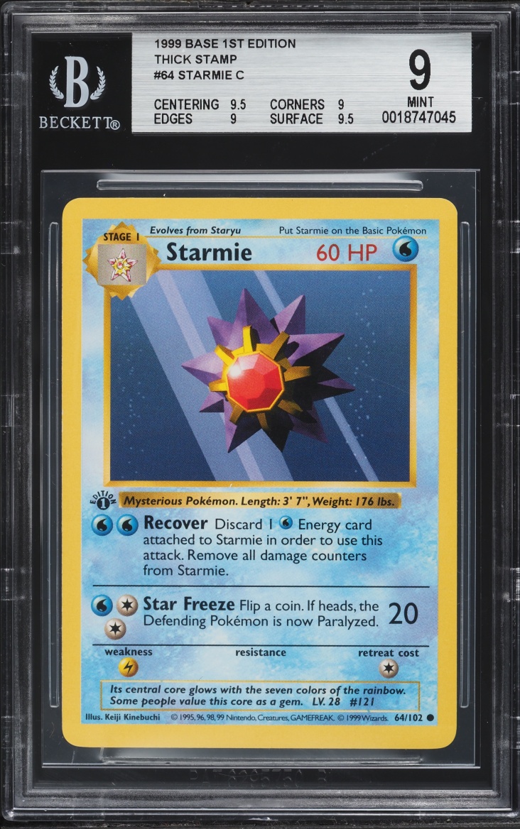 1999 Pokemon Base Set Shadowless 1st Edition Thick Stamp Starmie #64 BGS 9 MINT