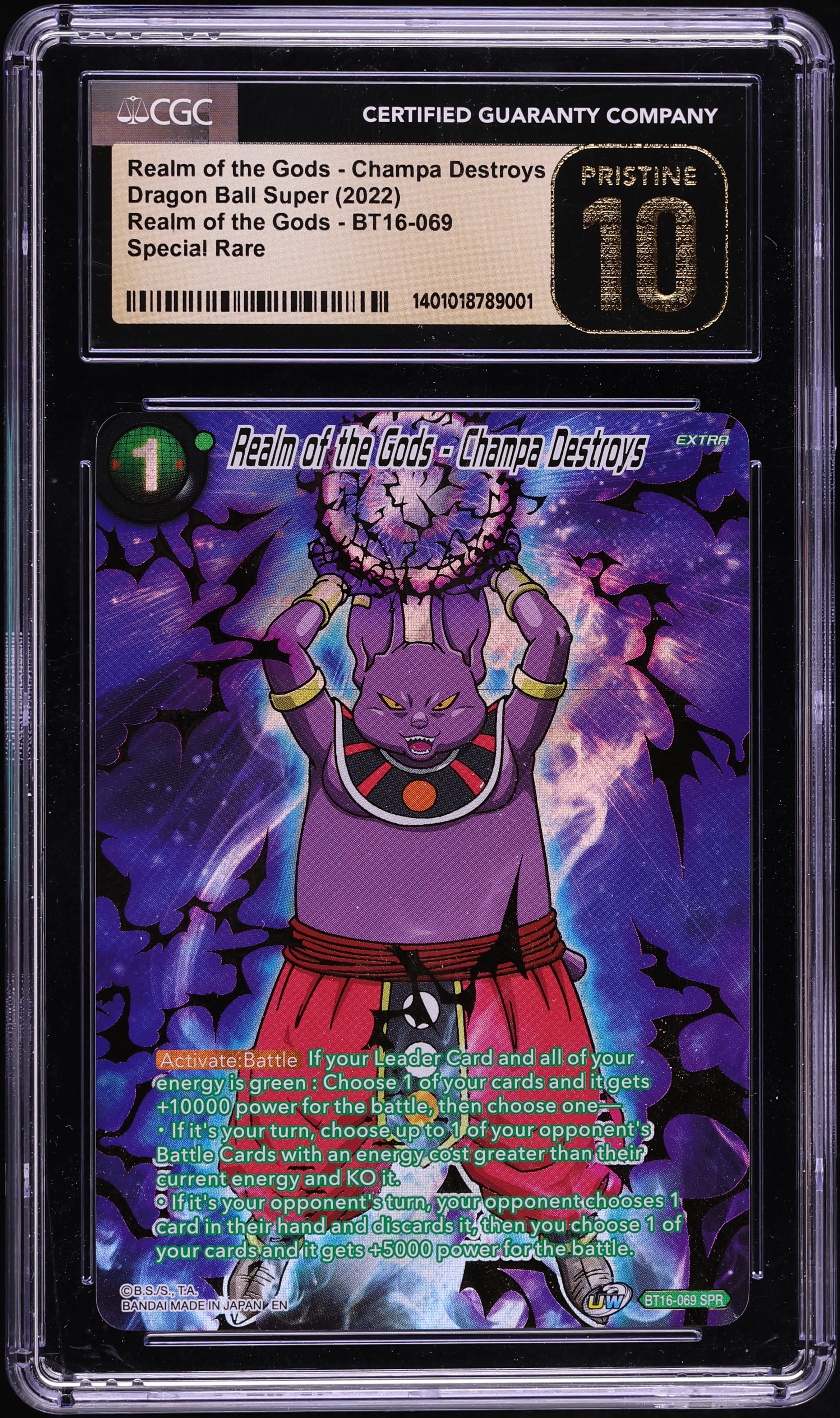 2022 Dragon Ball Super Realm Of The Gods Champa Destroys SPR #BT16-069 CGC 10 PRISTINE