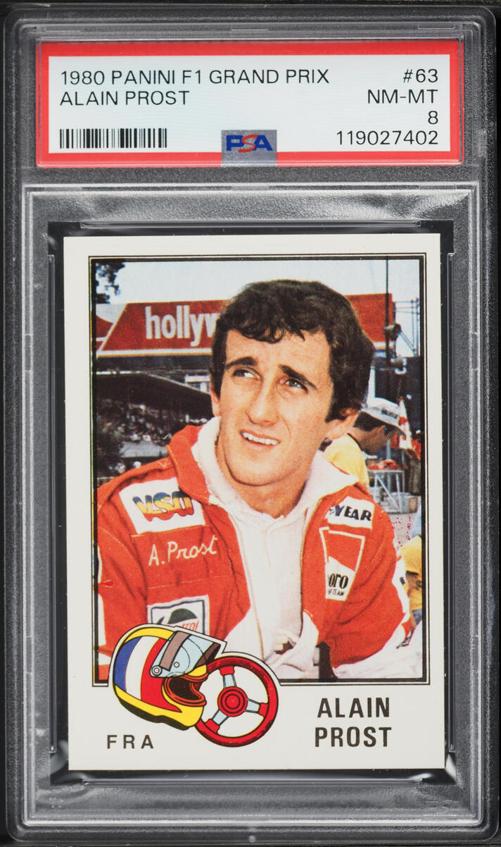 1980 Panini Formula 1 F1 Grand Prix Alain Prost ROOKIE #63 PSA 8 NM-MT