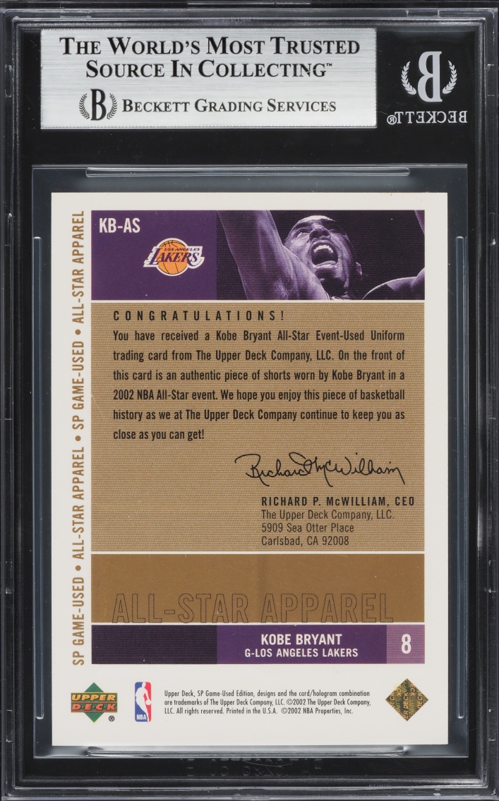 2002 SP Game Used All-Star Apparel Gold Kobe Bryant PATCH AUTO /100 #KB-AS BGS 9 MINT