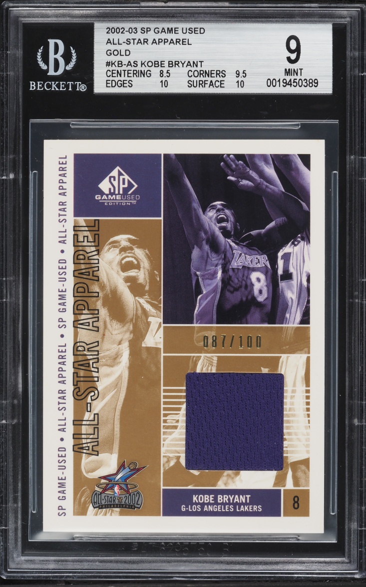 2002 SP Game Used All-Star Apparel Gold Kobe Bryant PATCH AUTO /100 #KB-AS BGS 9 MINT