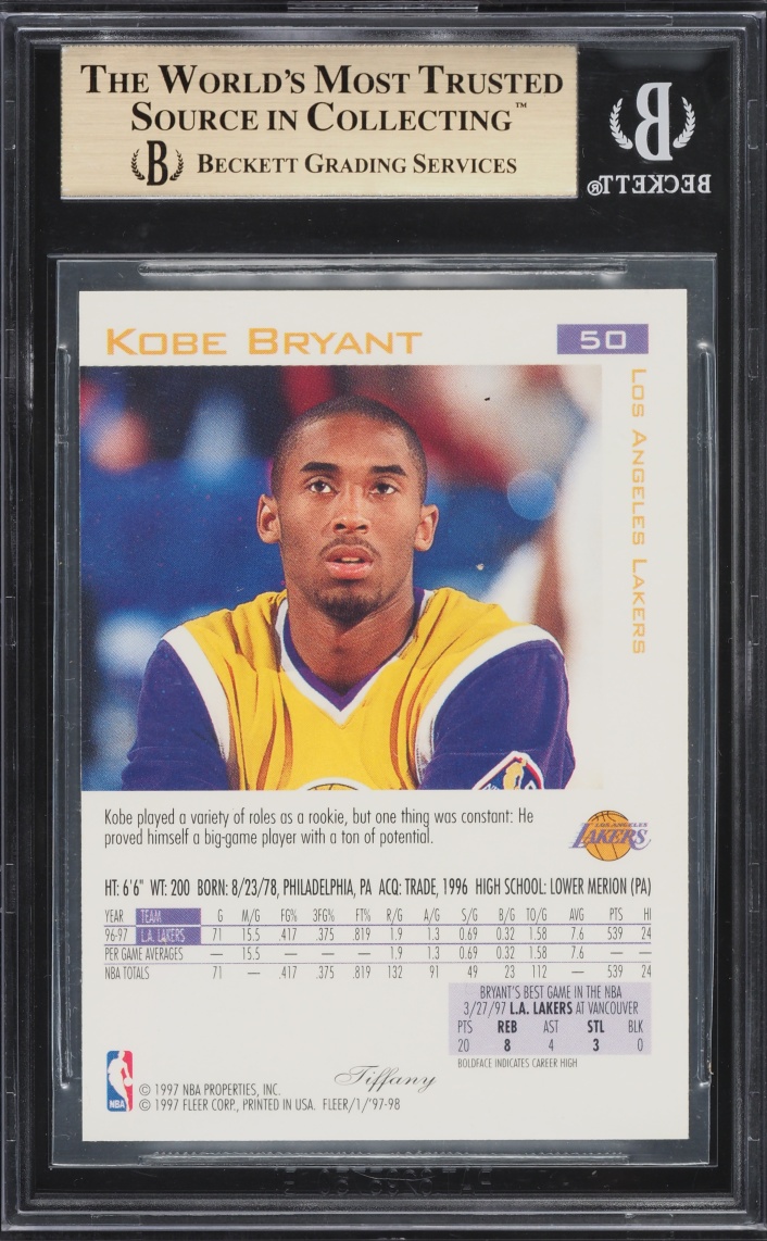 1997 Fleer Tiffany Collection Kobe Bryant #50 BGS 9.5 GEM MINT