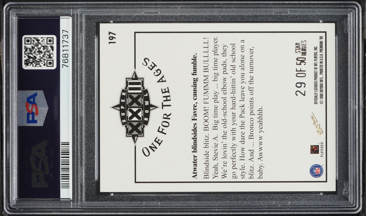 1998 Skybox Premium Star Rubies Brett Favre Steve Atwater /50 #197 PSA 6 EXMT