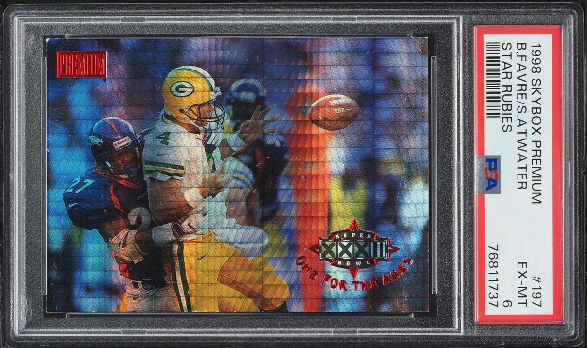 1998 Skybox Premium Star Rubies Brett Favre Steve Atwater /50 #197 PSA 6 EXMT