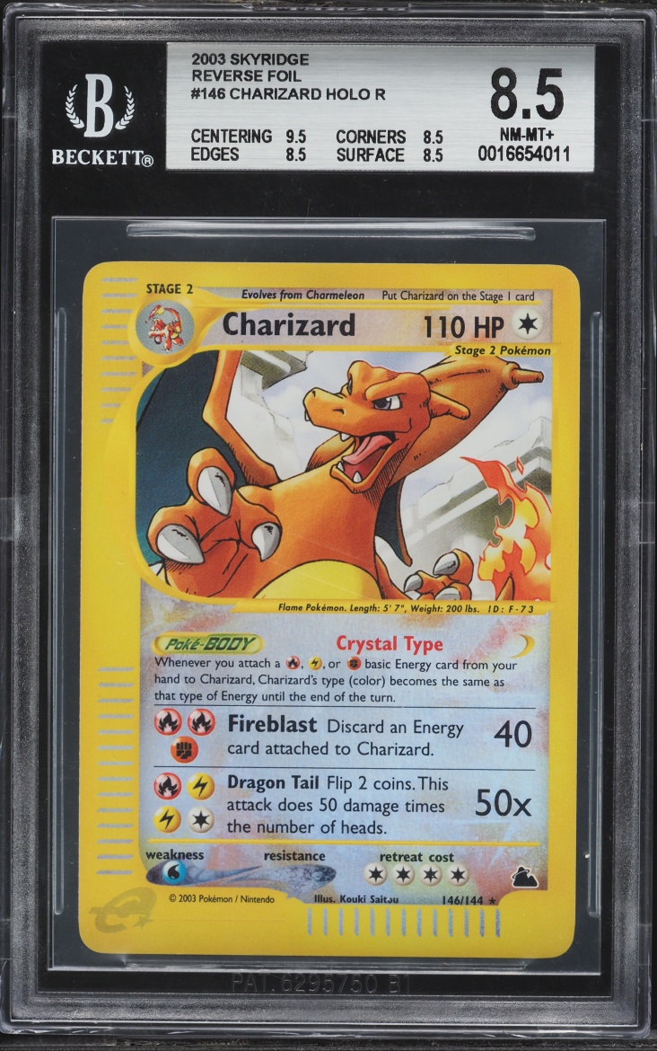 2003 Pokemon Skyridge Reverse Holo Crystal Charizard #146 BGS 8.5 NM-MT+