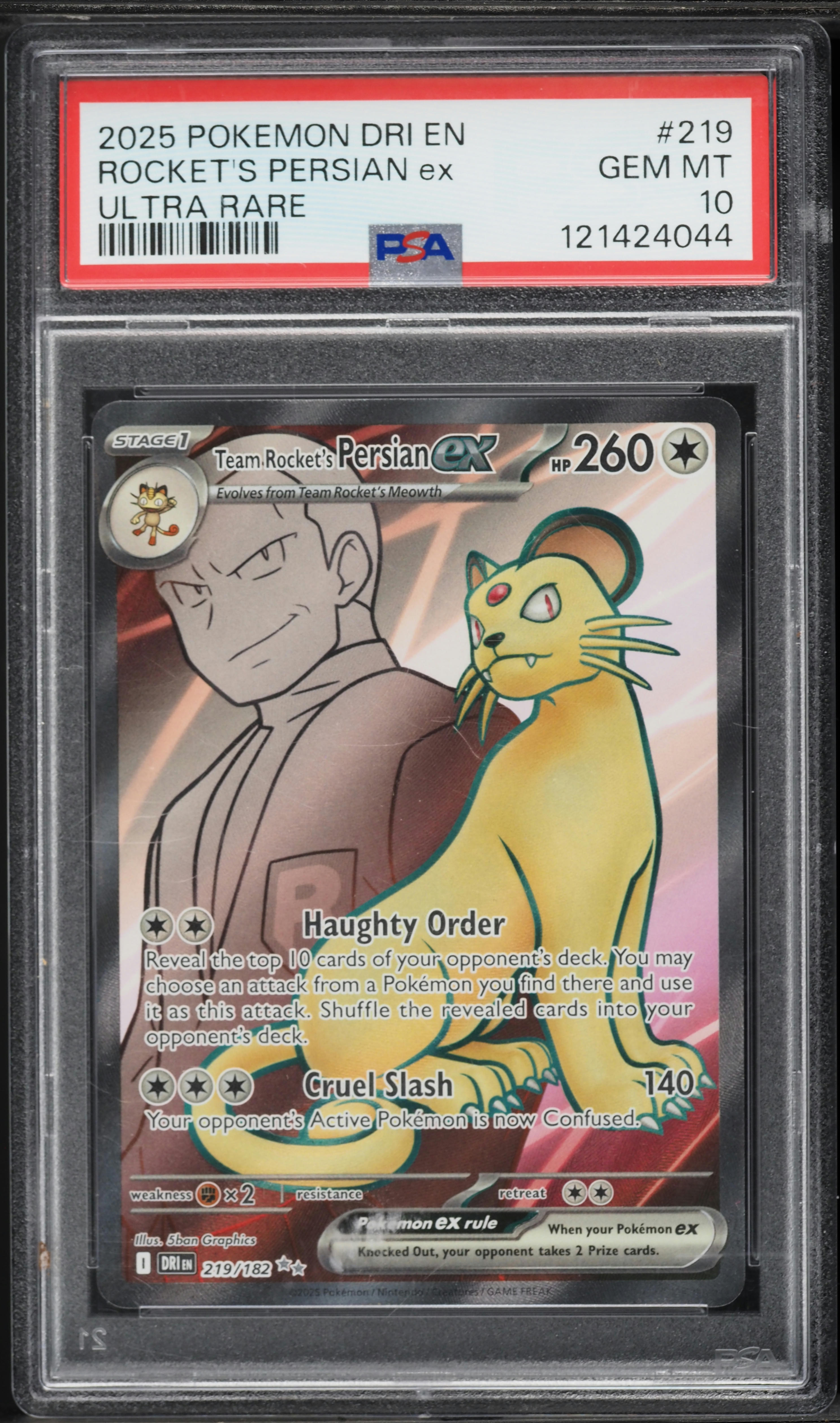 2025 Pokemon SV Destined Rivals Full Art Team Rocket's Persian ex #219 PSA 10 GEM MINT