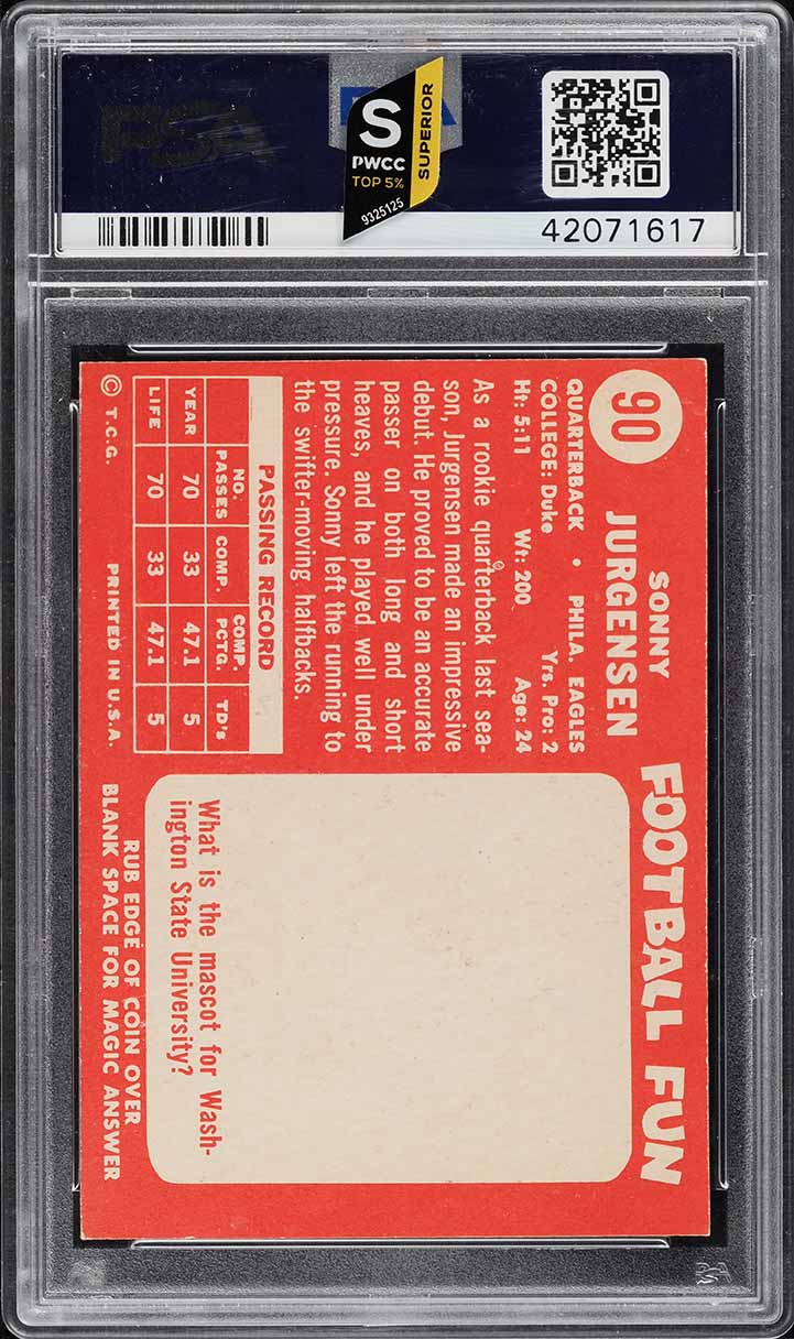 1958 Topps Football Sonny Jurgensen ROOKIE #90 PSA 8 NM-MT