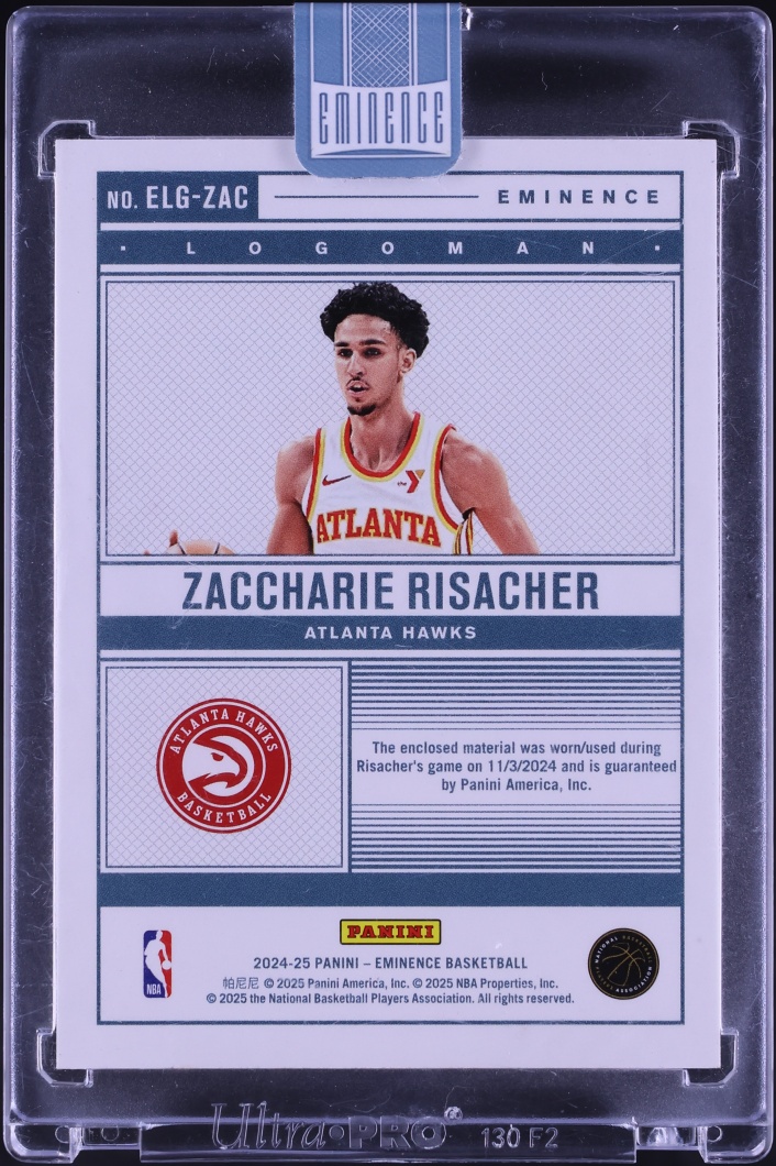 2024 Panini Eminence Zaccharie Risacher ROOKIE NBA LOGOMAN PATCH 1/1 #ELG-ZAC