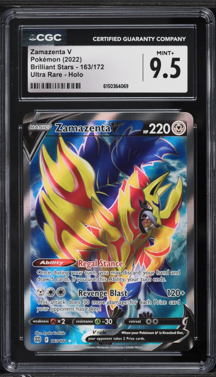 2022 Pokemon Sword & Shield Brilliant Stars Full Art Zamazenta V #163 CGC 9.5 MINT+