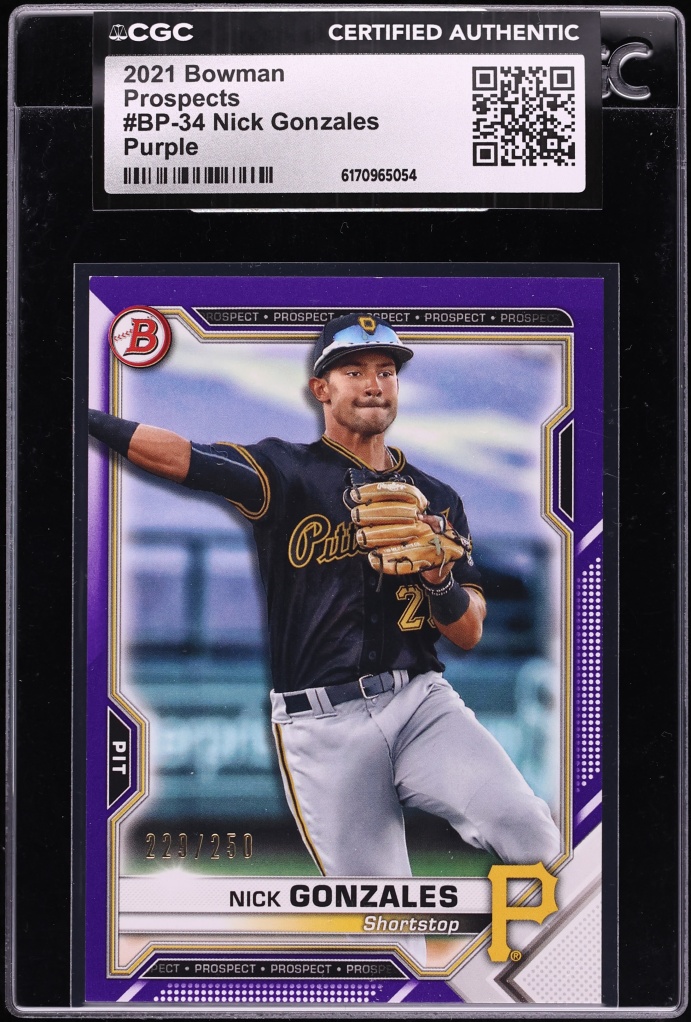 2021 Bowman Purple Nick Gonzales PROSPECT /250 #BP-34 CGC AUTH