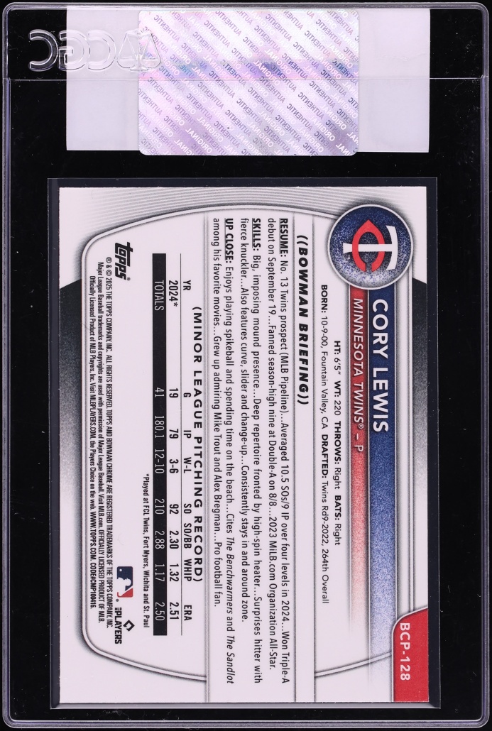 2025 Bowman Chrome Fuchsia Refractor Cory Lewis PROSPECT /199 #BCP-128 CGC AUTH