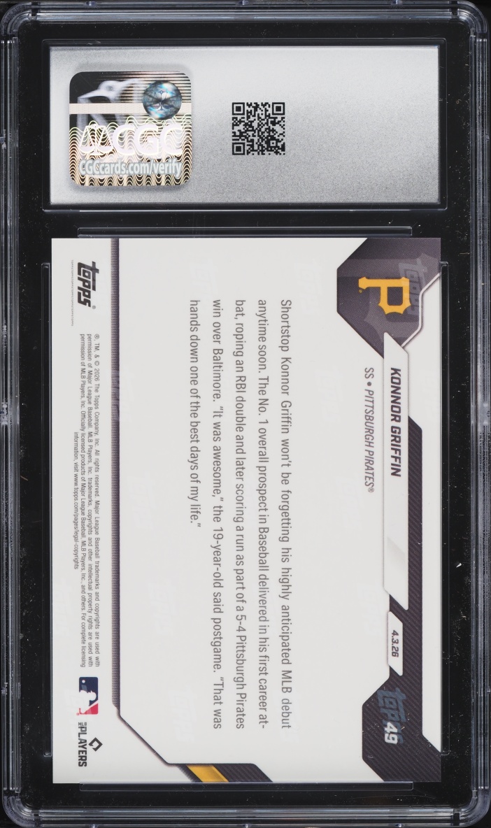 2026 Topps Now Konnor Griffin ROOKIE #49 CGC 9 MINT