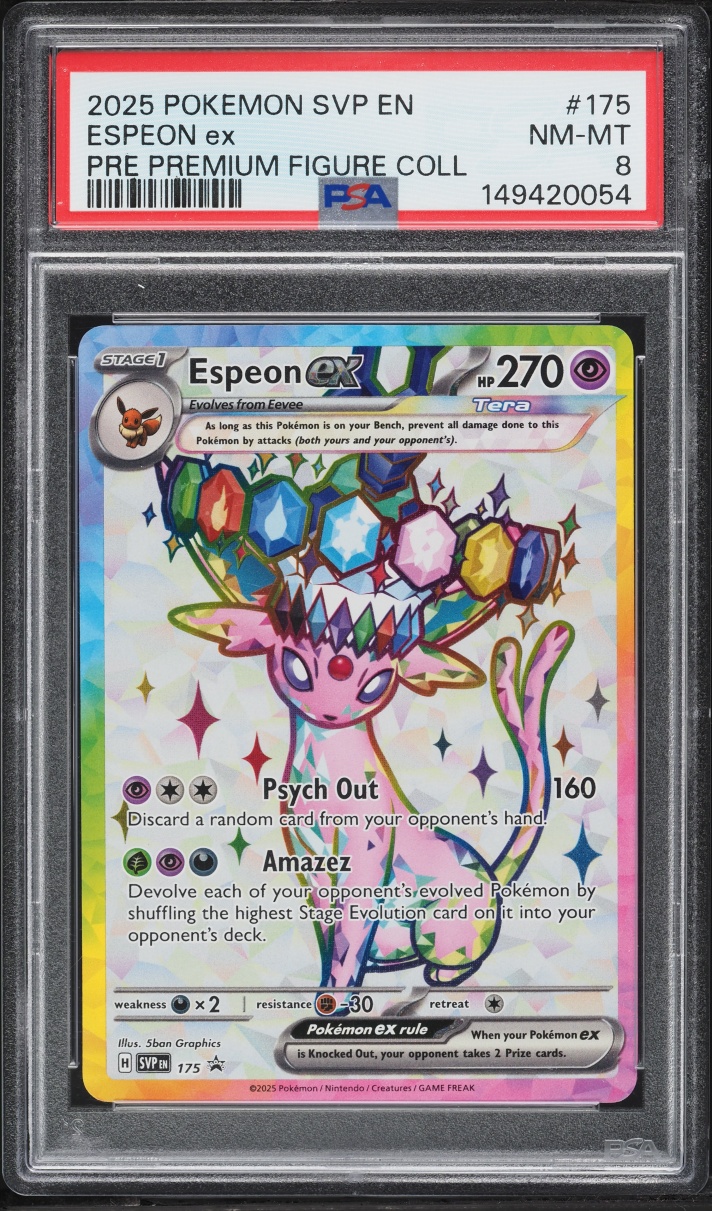 2025 Pokemon SV Promo Prismatic Evolutions Premium Figure Full Art Espeon ex #175 PSA 8 NM-MT