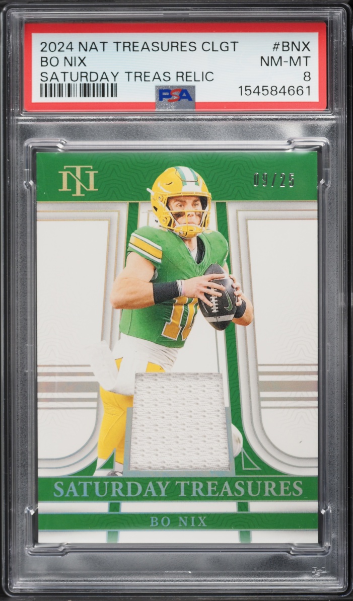 2024 National Treasures Collegiate Saturday Bo Nix ROOKIE PATCH /25 #ST-BNX PSA 8 NM-MT