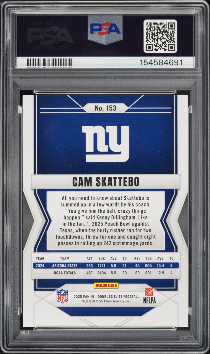 2025 Donruss Elite Pink Cam Skattebo ROOKIE #153 PSA 8 NM-MT