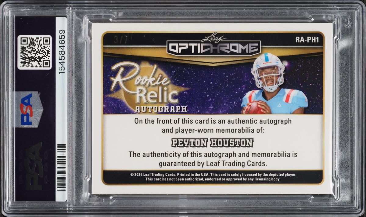 2025 Leaf Optichrome Platinum Blue Shimmer Peyton Houston ROOKIE PATCH AUTO /7 #RA-PH1 PSA 10