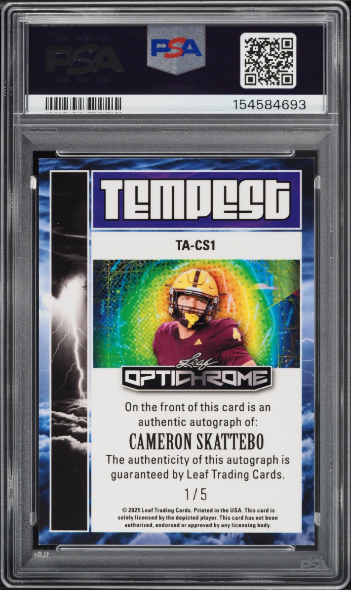 2025 Leaf Optichrome Tempest Purple Prismatic Cam Skattebo ROOKIE AUTO 1/5 #TA-CS1 PSA 9 MINT