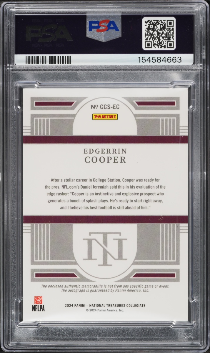 2024 National Treasures Collegiate Silhouettes Silver Edgerrin Cooper RC PATCH AUTO /39 PSA 8