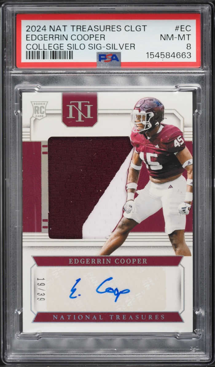 2024 National Treasures Collegiate Silhouettes Silver Edgerrin Cooper RC PATCH AUTO /39 PSA 8