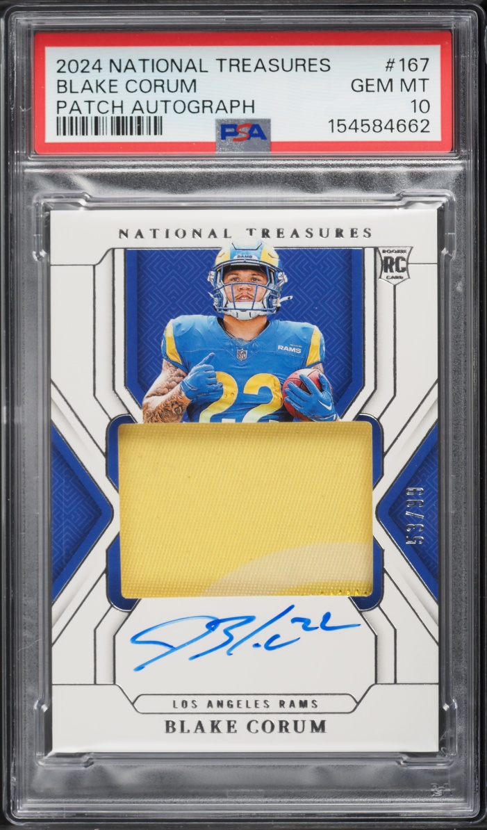 2024 National Treasures Blake Corum ROOKIE PATCH AUTO /99 #167 PSA 10 GEM MINT