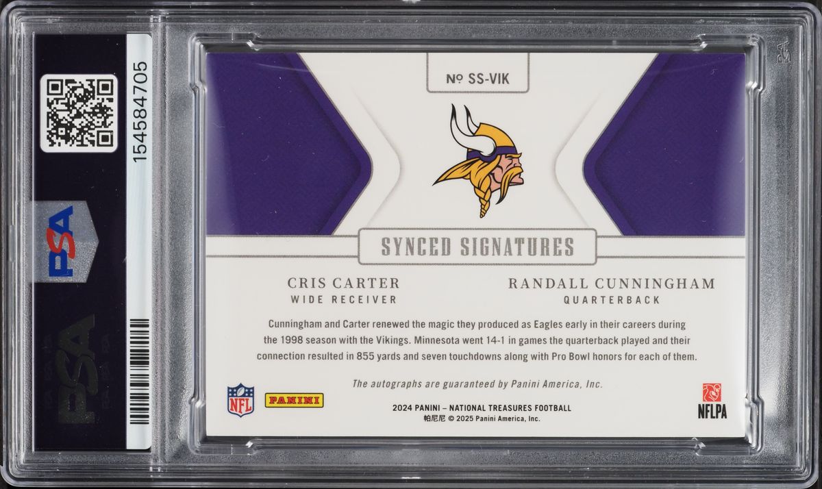 2024 National Treasures Synced Signatures Chris Carter Randall Cunningham AUTO /99 #SSVIK PSA 6