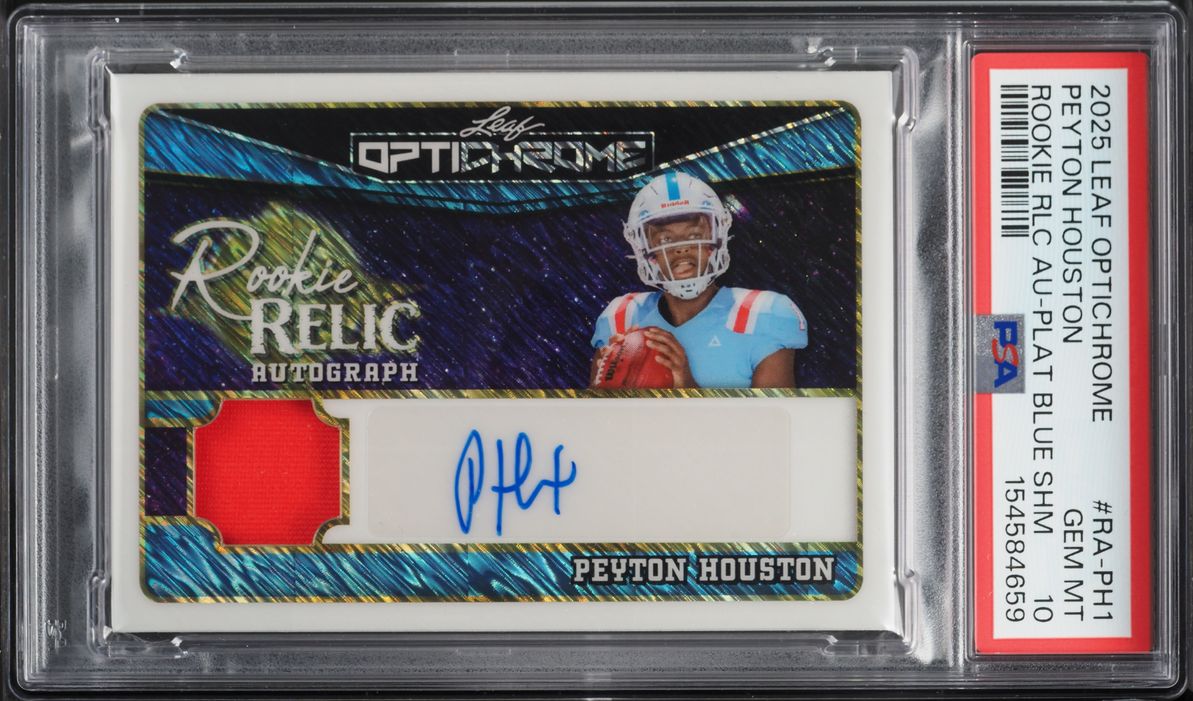 2025 Leaf Optichrome Platinum Blue Shimmer Peyton Houston ROOKIE PATCH AUTO /7 #RA-PH1 PSA 10
